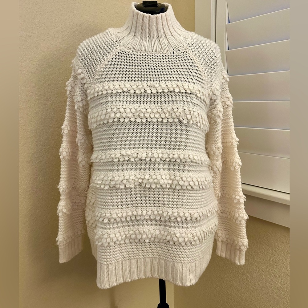 Lou & Grey Women’s Sweater Pullover Sz Large Cream Ivory Chunky Oversized - Picture 3 of 10